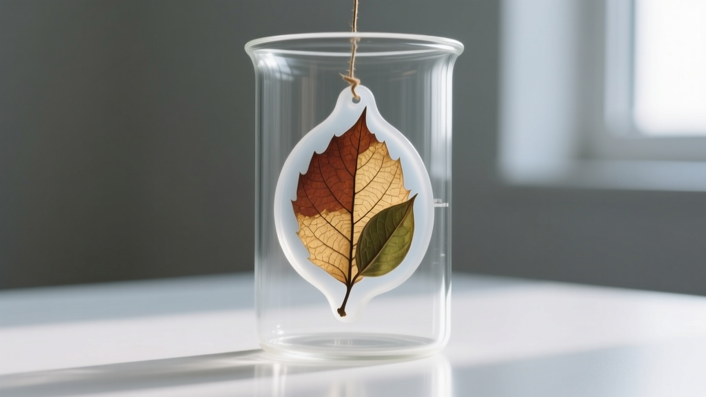 Close-up of a dried biological keepsake stump fully encased in translucent platinum-cure silicone inside a clear glass beaker.