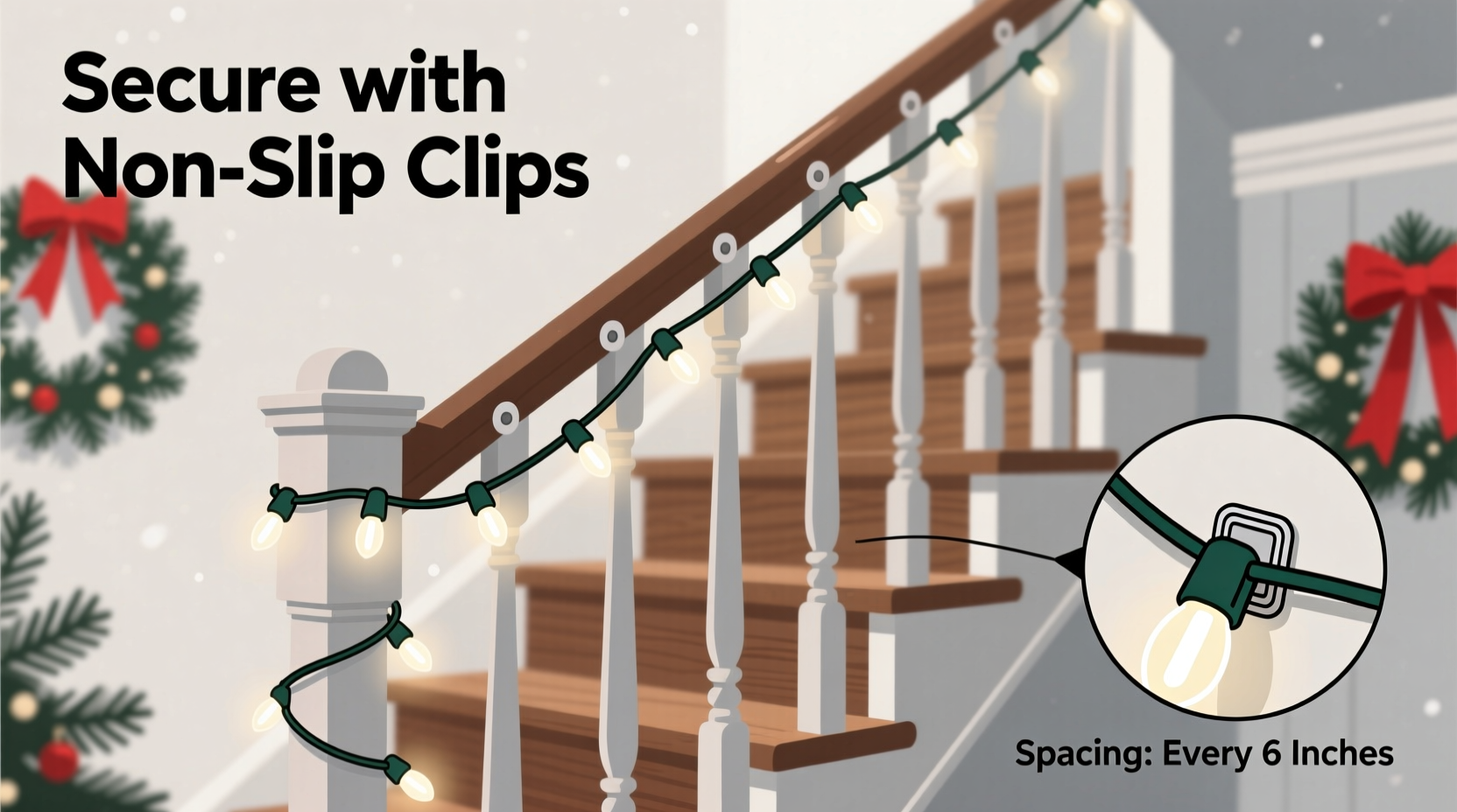 how to decorate a staircase railing with christmas lights securely