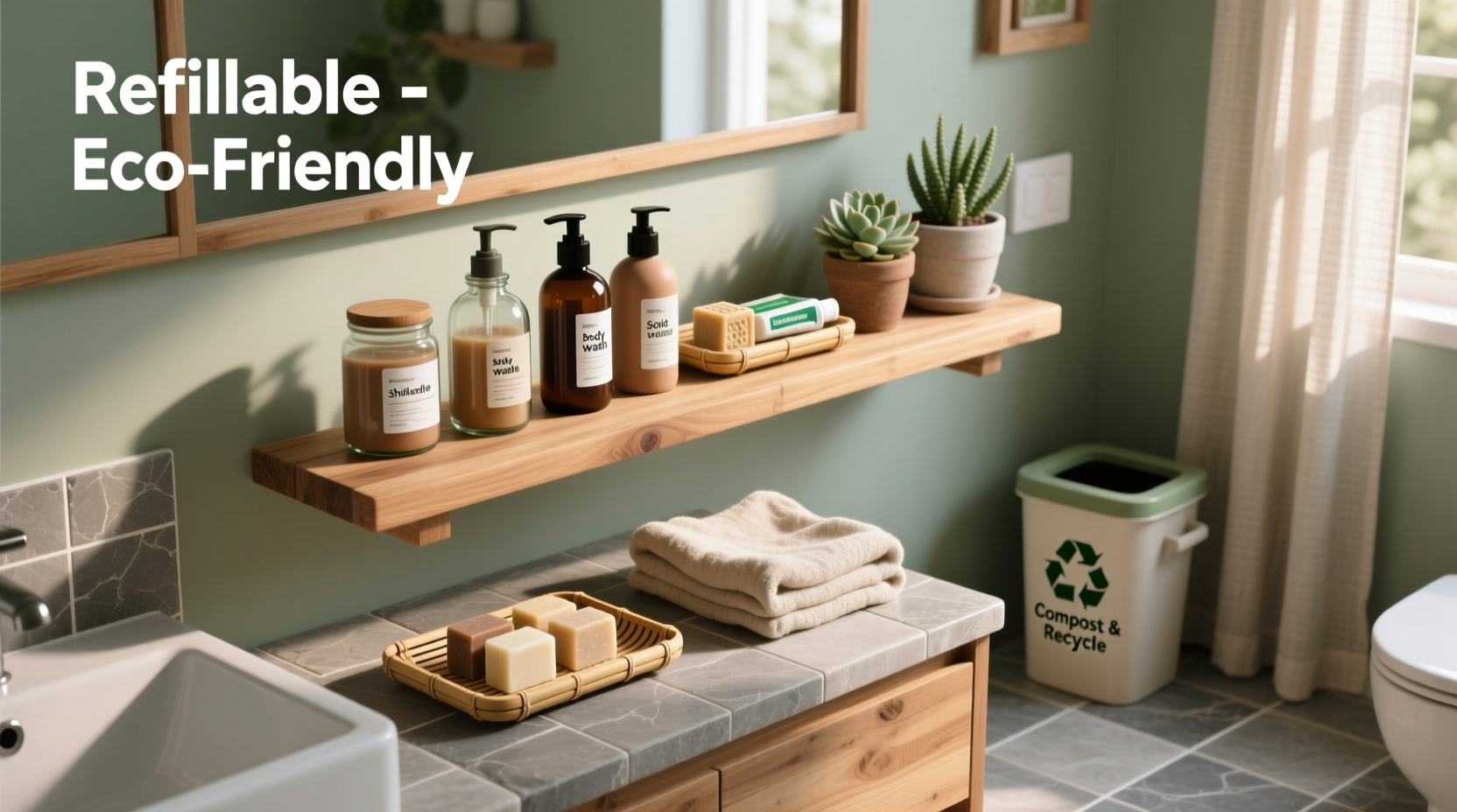 how to create a zero waste bathroom using refillable containers and bars
