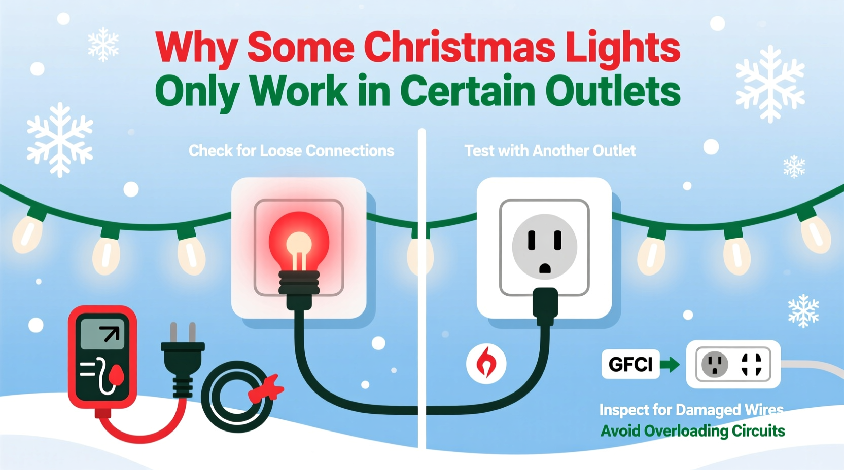 why do some christmas lights only work in certain outlets troubleshooting guide