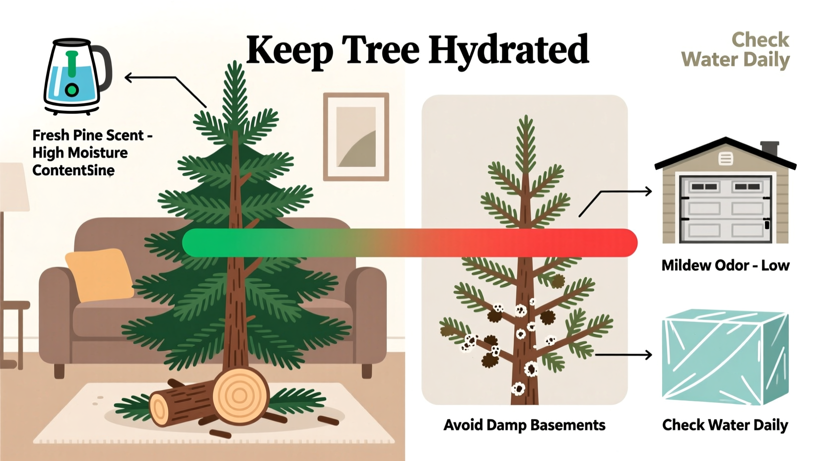 why does my christmas tree smell like pine one day and mildew the next humidity and storage tips