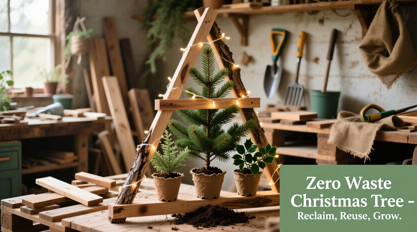 how to make a zero waste christmas tree using reclaimed wood and living plants
