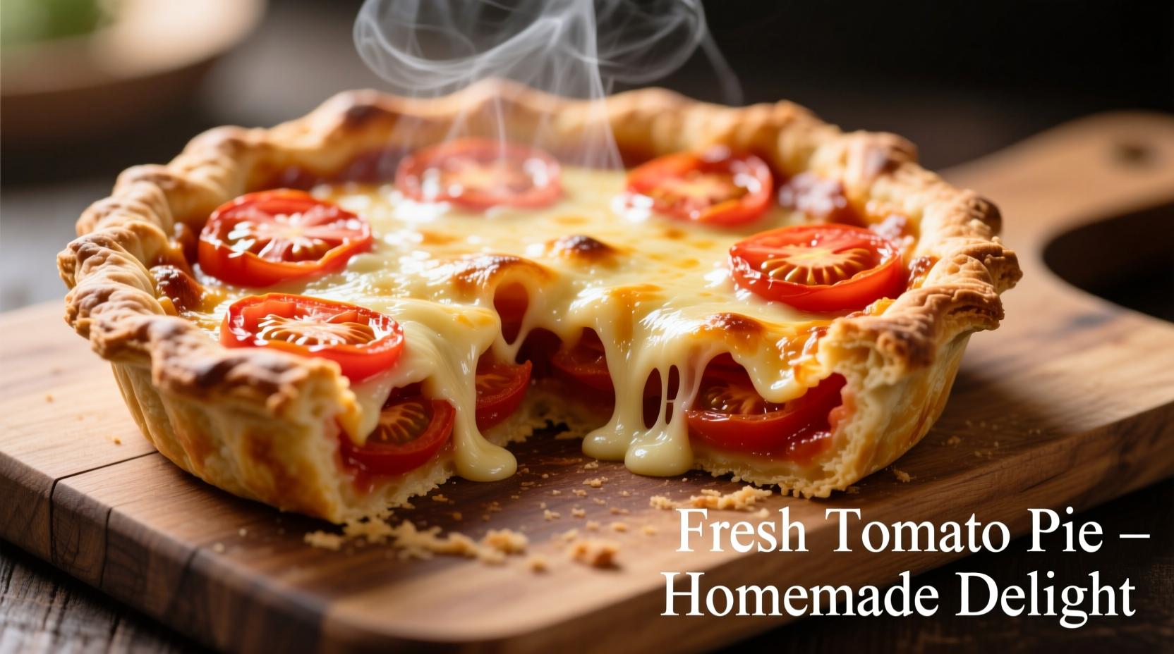 Fresh tomato pie with golden crust and melted cheese