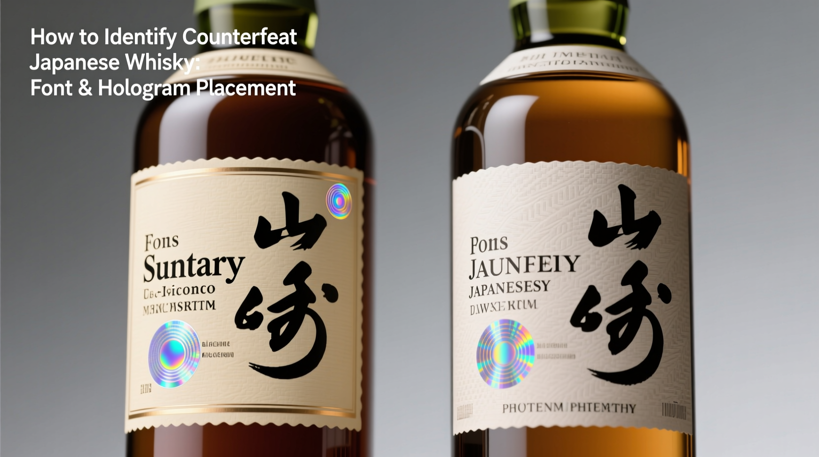 how to identify counterfeit Japanese whisky using label fonts and hologram placement