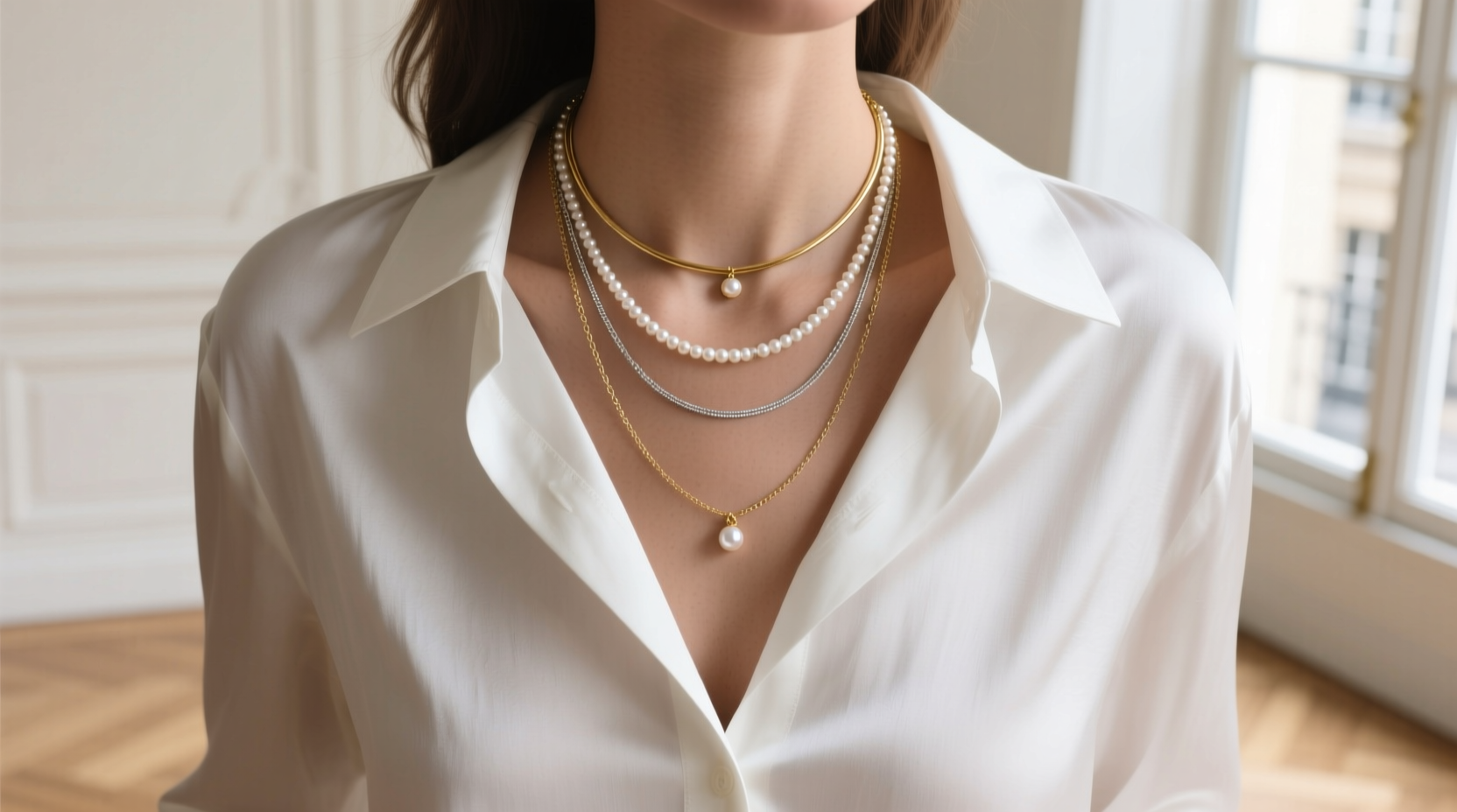 how to layer necklaces like a parisian minimalist without looking cluttered