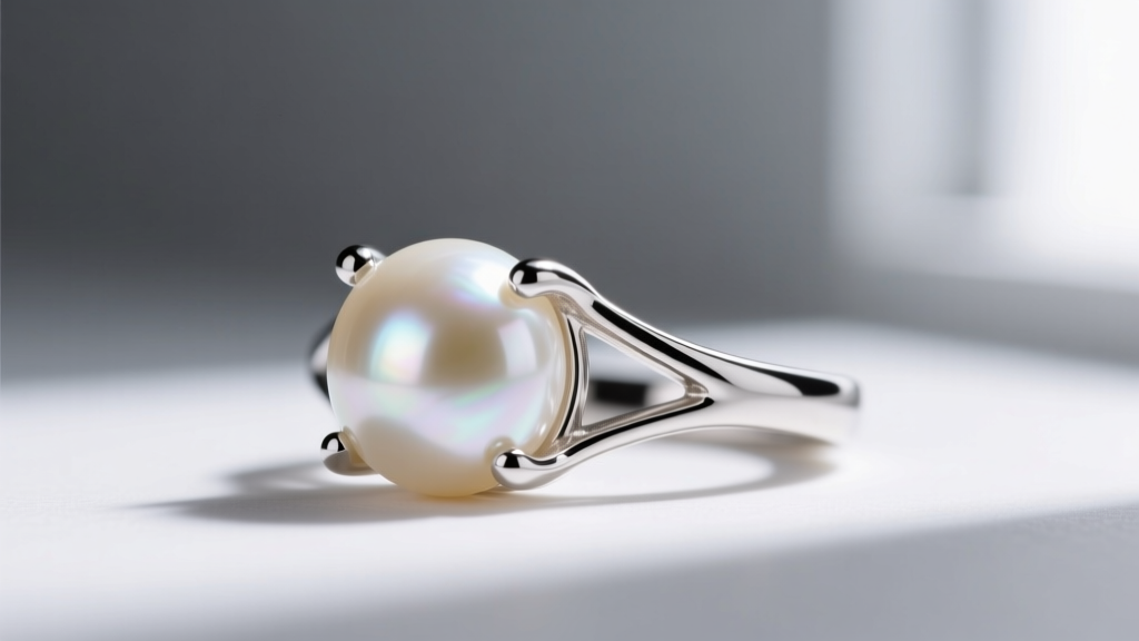 Side view of a platinum four-prong basket claw setting cradling a cream South Sea pearl, highlighting smooth bead-tipped prongs.