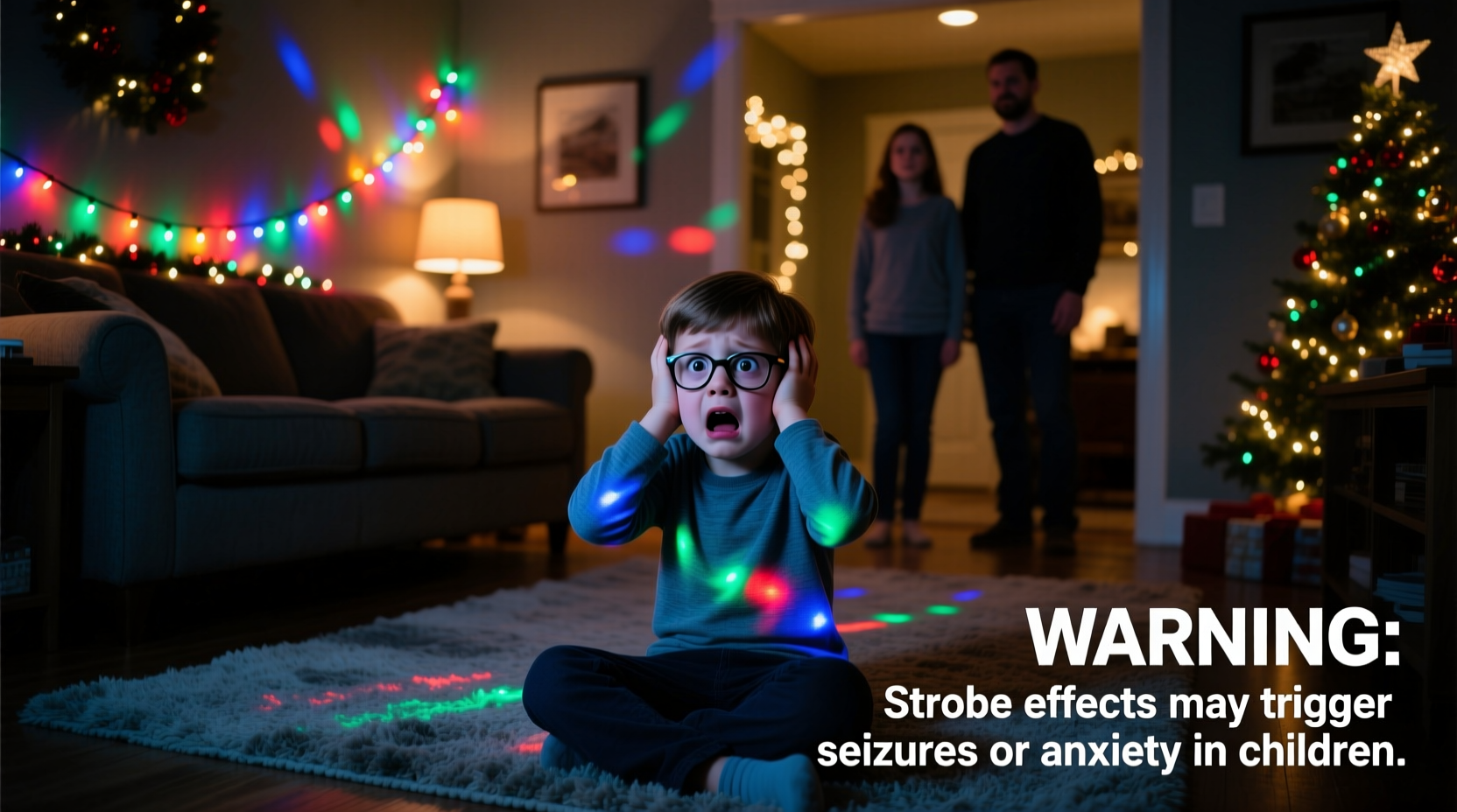 why do children react strongly to strobe like christmas light effects safety notes