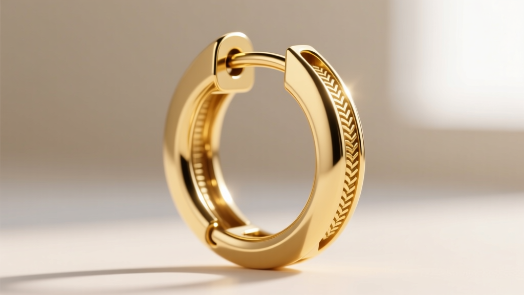 Macro photo of a 14k gold hinged clicker hoop earring, focusing on the microscopic seam and hinge mechanism detail.