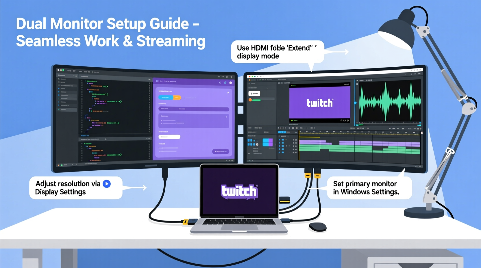 how to set up dual monitors with a laptop for seamless work and streaming
