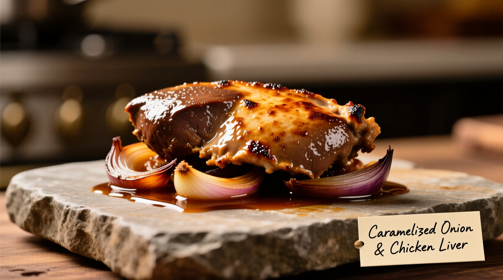 Perfectly seared chicken liver with caramelized onions