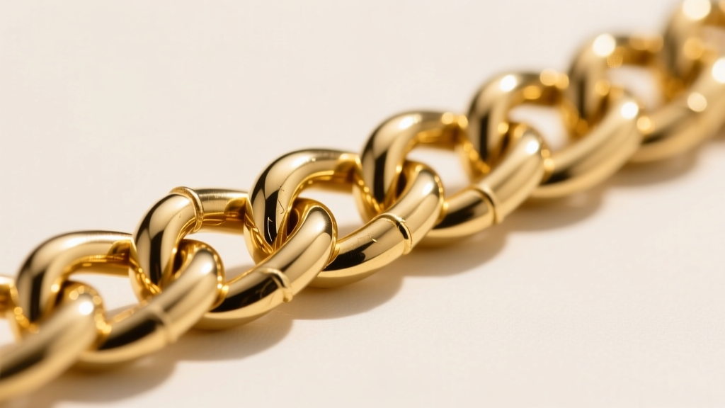 Macro shot of a 14k gold Cuban link chain, highlighting the interlocking structure and heavy tensile strength for large pendants.