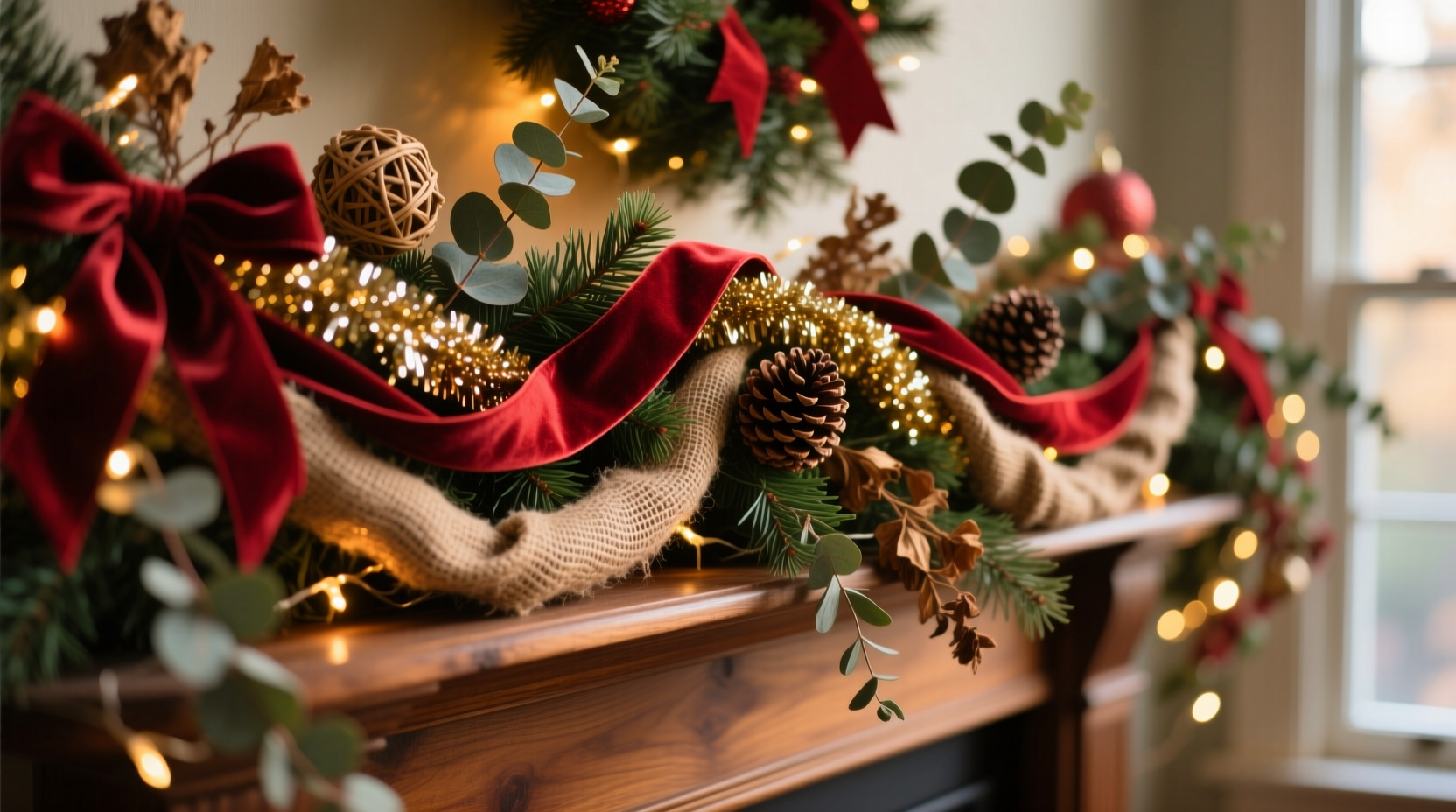 how to layer different textures of christmas garlands for depth and visual interest