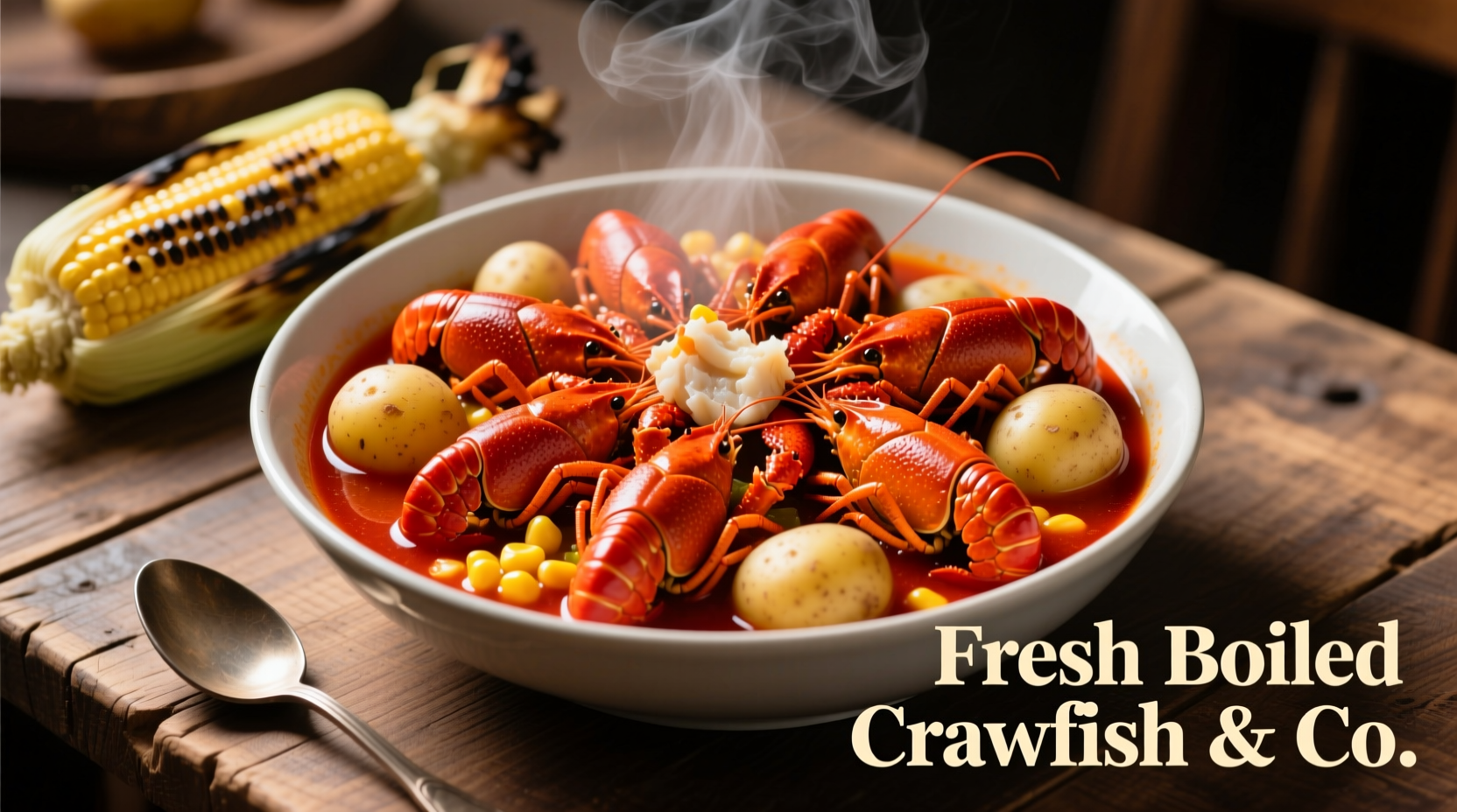 Fresh boiled crawfish with corn and potatoes