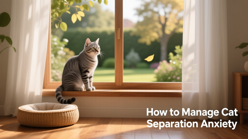 A cat calmly observing its surroundings from a high perch near a window, bathed in soft natural light