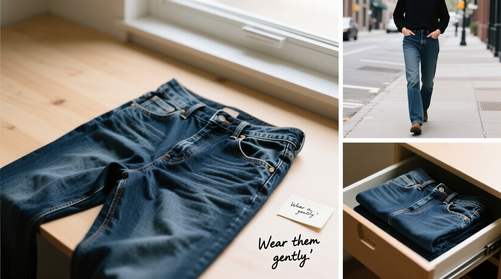 how to break in new jeans without losing their shape or fading