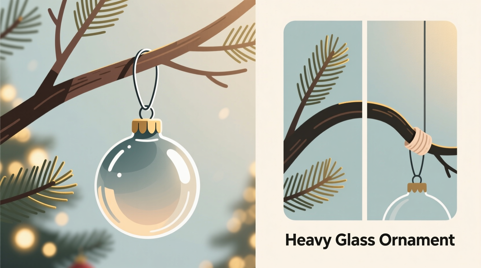 how to safely hang heavy christmas ornaments on delicate branches