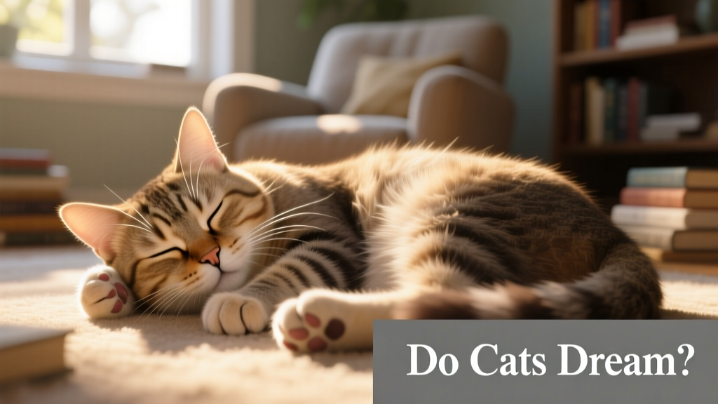 Close-up of a sleeping cat with gently twitching paws and relaxed posture