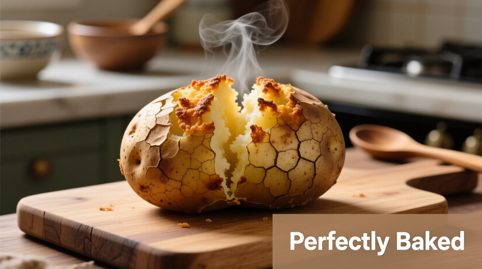 Perfectly baked potato with crispy skin in convection oven