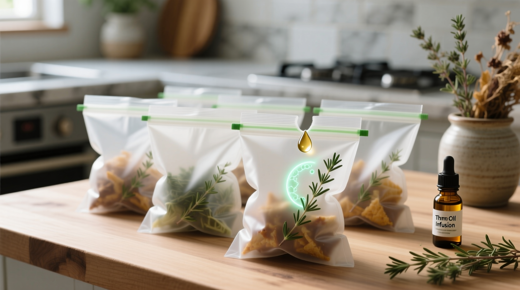 eco friendly cleaning thyme oil for snack bags
