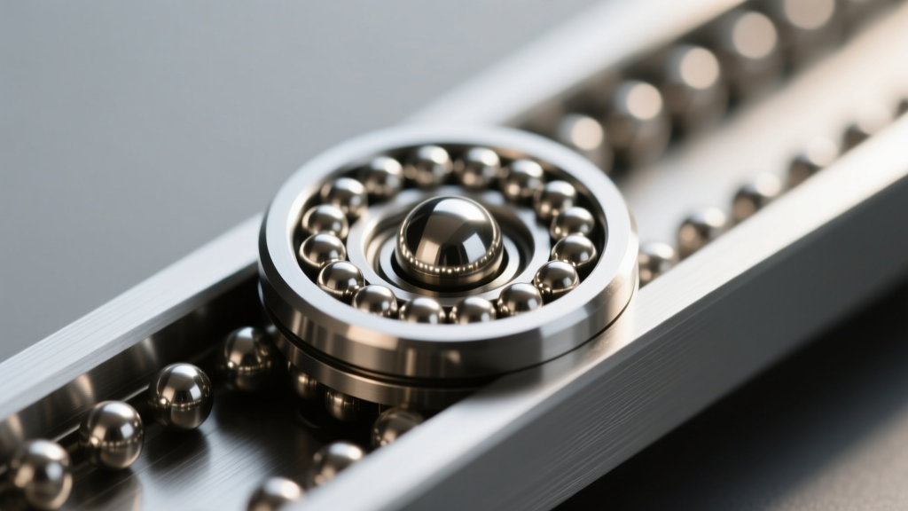Macro shot of a kinetic ring internal ball-bearing mechanism, highlighting tiny steel spheres nestled in a machined metal track.