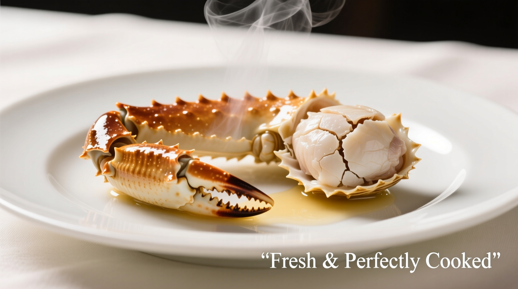 Perfectly cooked snow crab legs on white plate