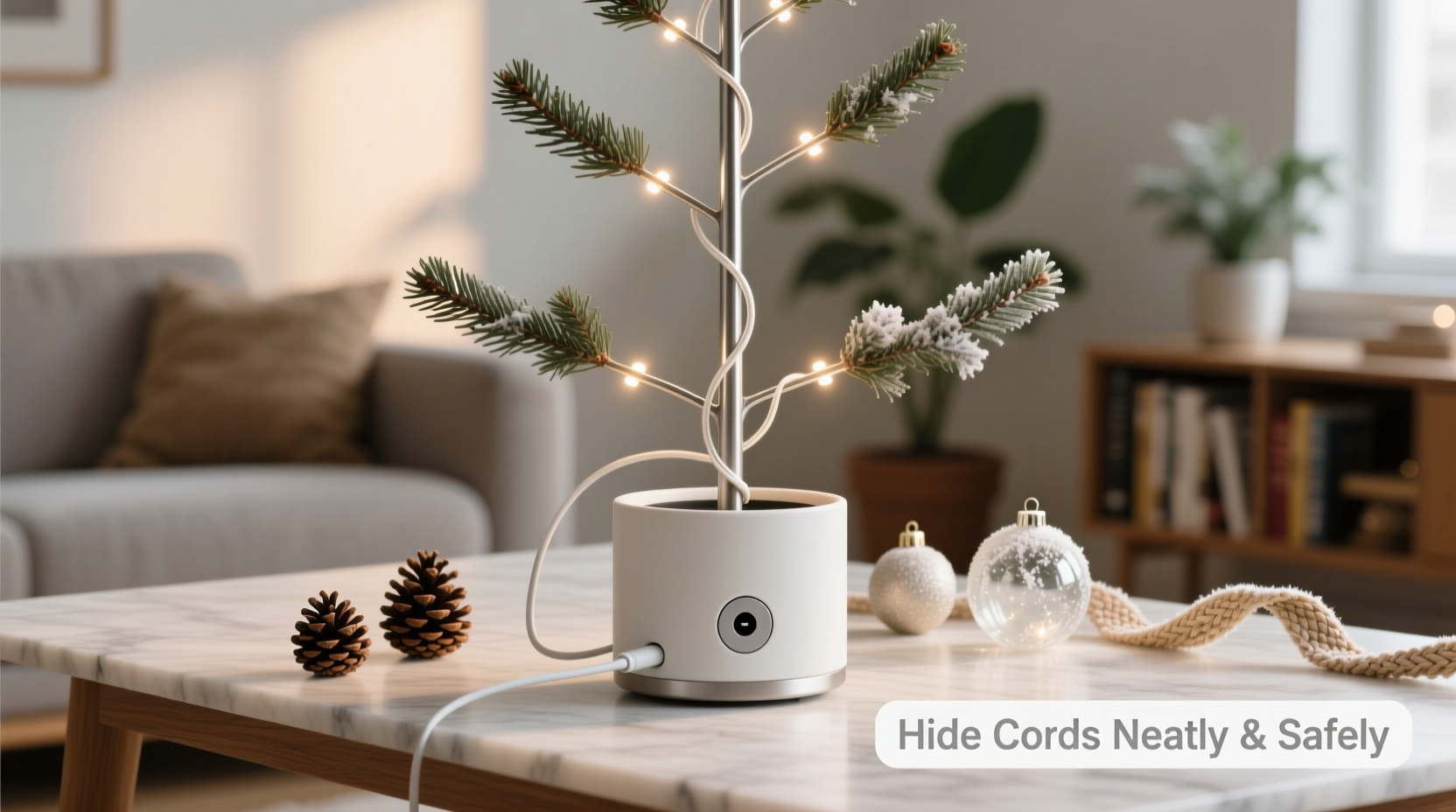how to hide cords from a tabletop christmas tree neatly and safely