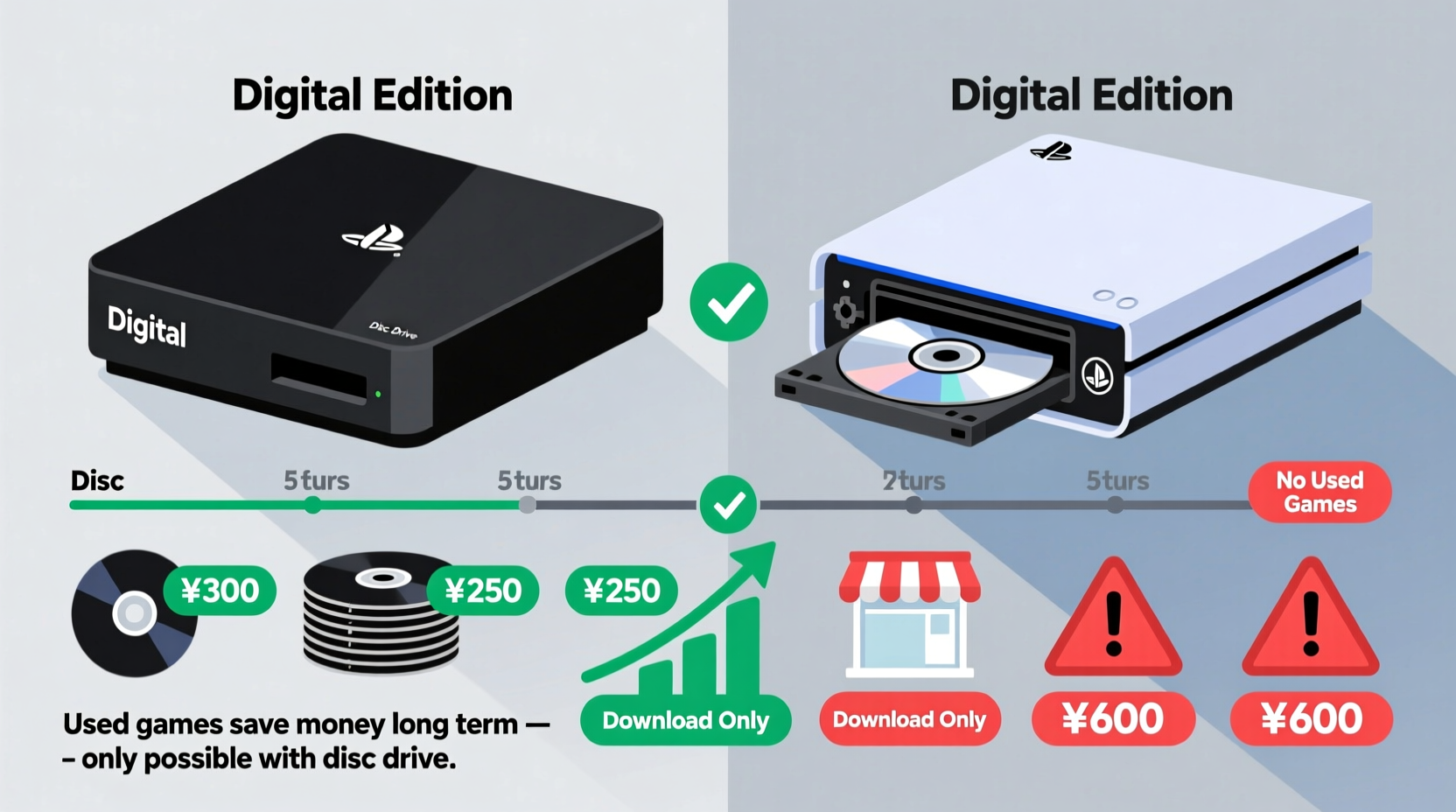 ps5 digital vs disc edition does the disc drive save money on used games long term