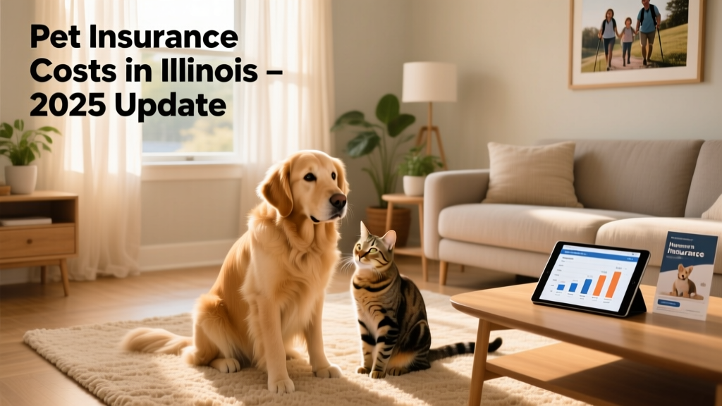 A friendly dog and cat sitting side by side on a sunlit living room floor, representing balanced pet care in Illinois