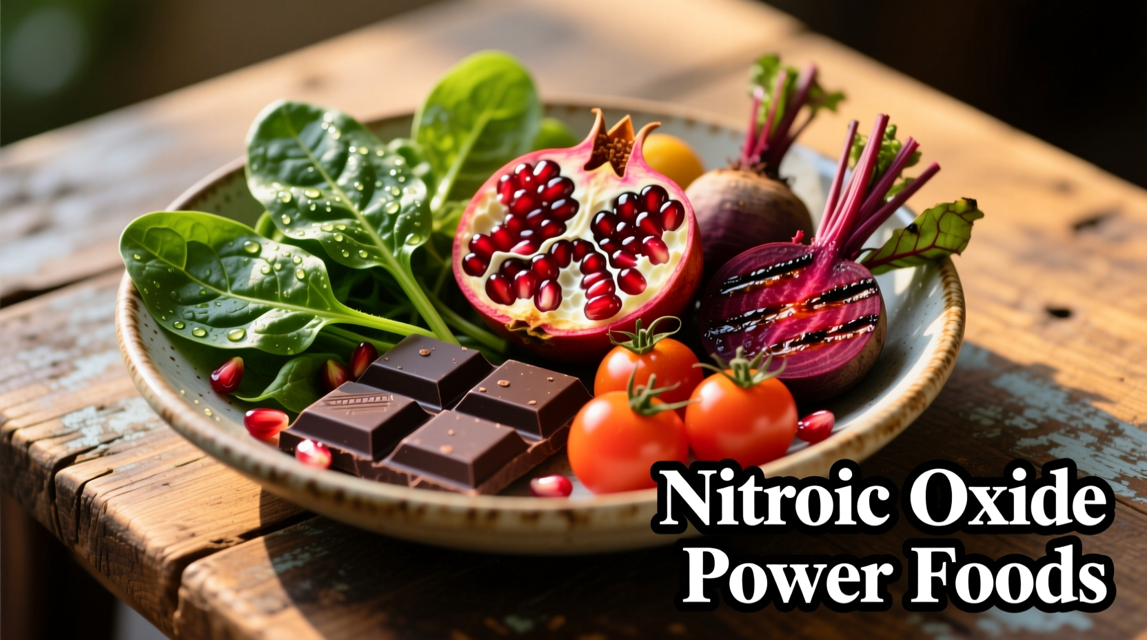 Colorful plate of nitric oxide rich foods
