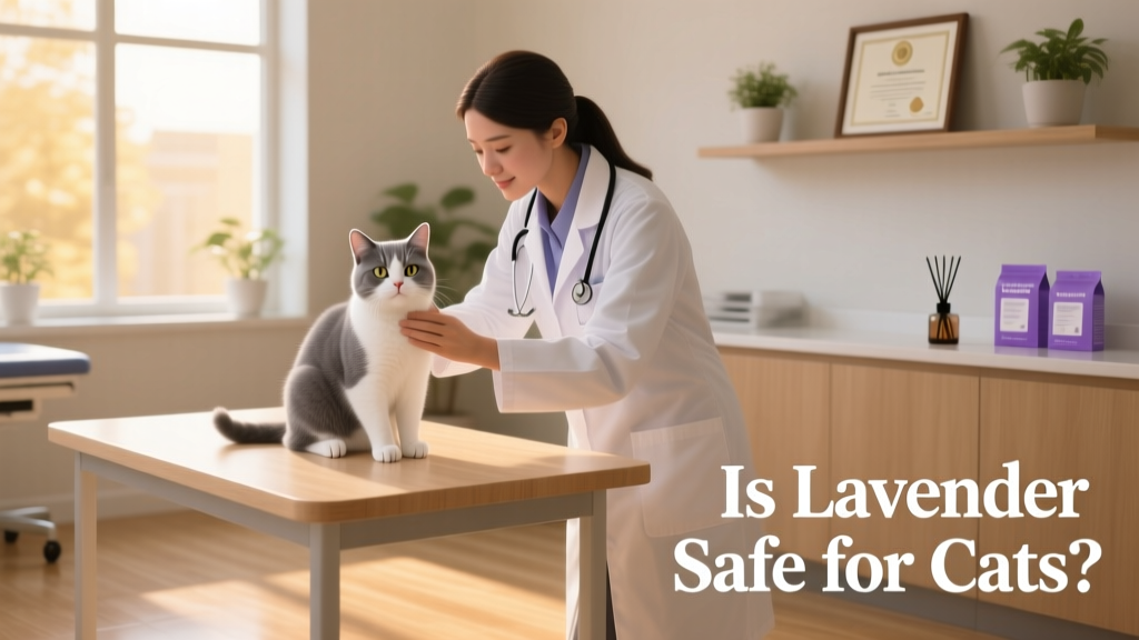 Veterinarian examining a calm cat in a clinic setting