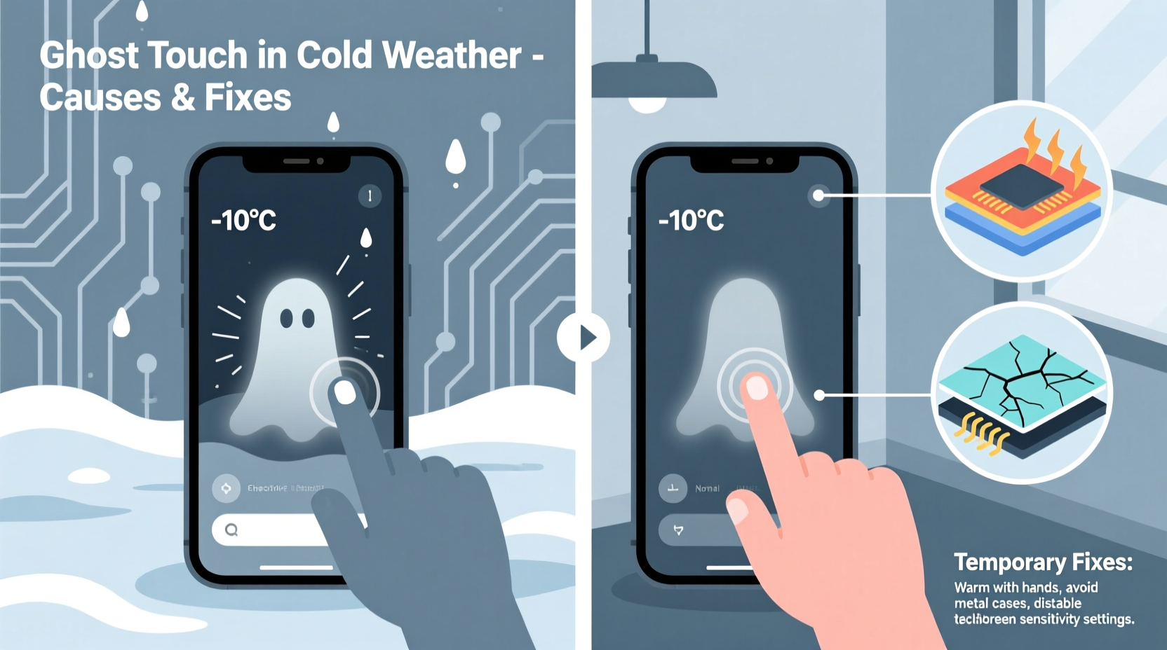 why is my phone screen ghost touching in cold weather temporary fixes
