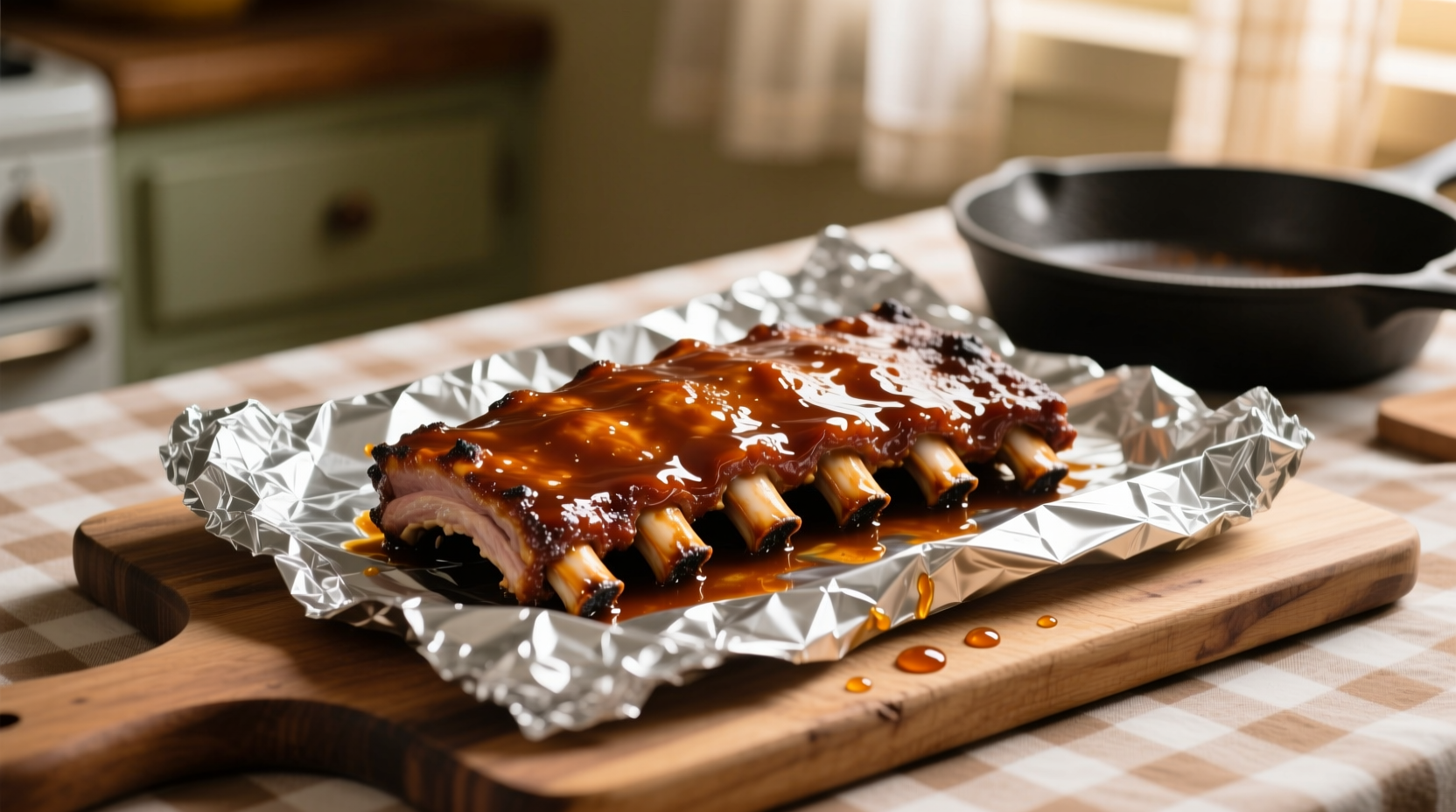 Slow cooked ribs on aluminum foil
