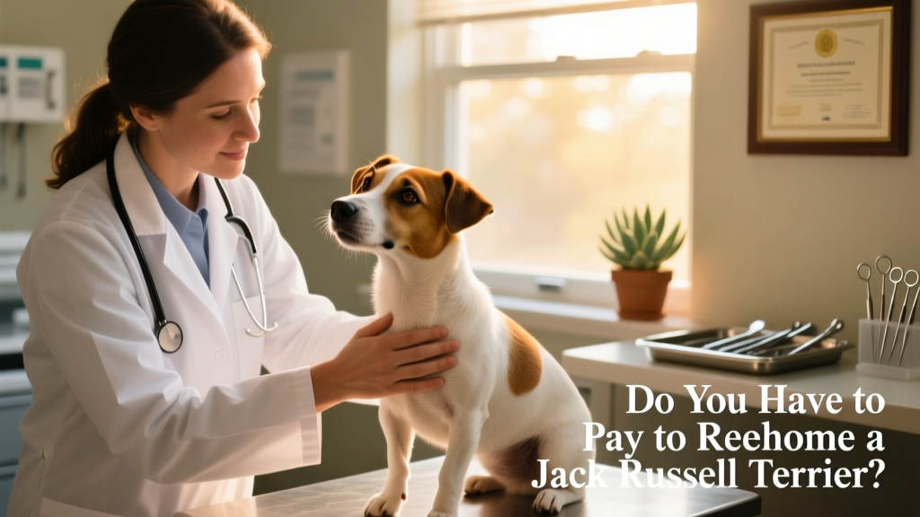 A veterinarian gently examining a Jack Russell Terrier during a wellness check-up