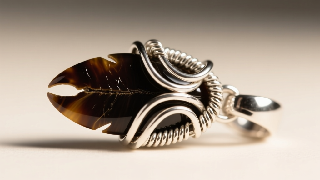 Macro shot of 18-gauge sterling silver wire wrap bail securing a dark keratin bear claw, showing tight weave and polished finish.