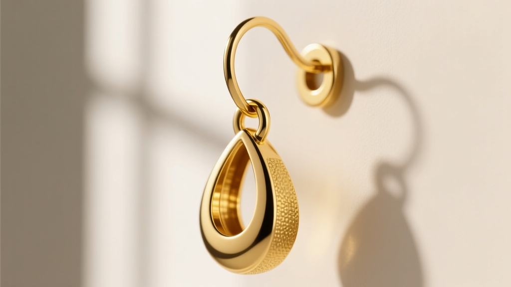 Macro shot of an 18k yellow gold teardrop earring bail connecting to a 20-gauge ear wire, highlighting a soldered jump ring joint