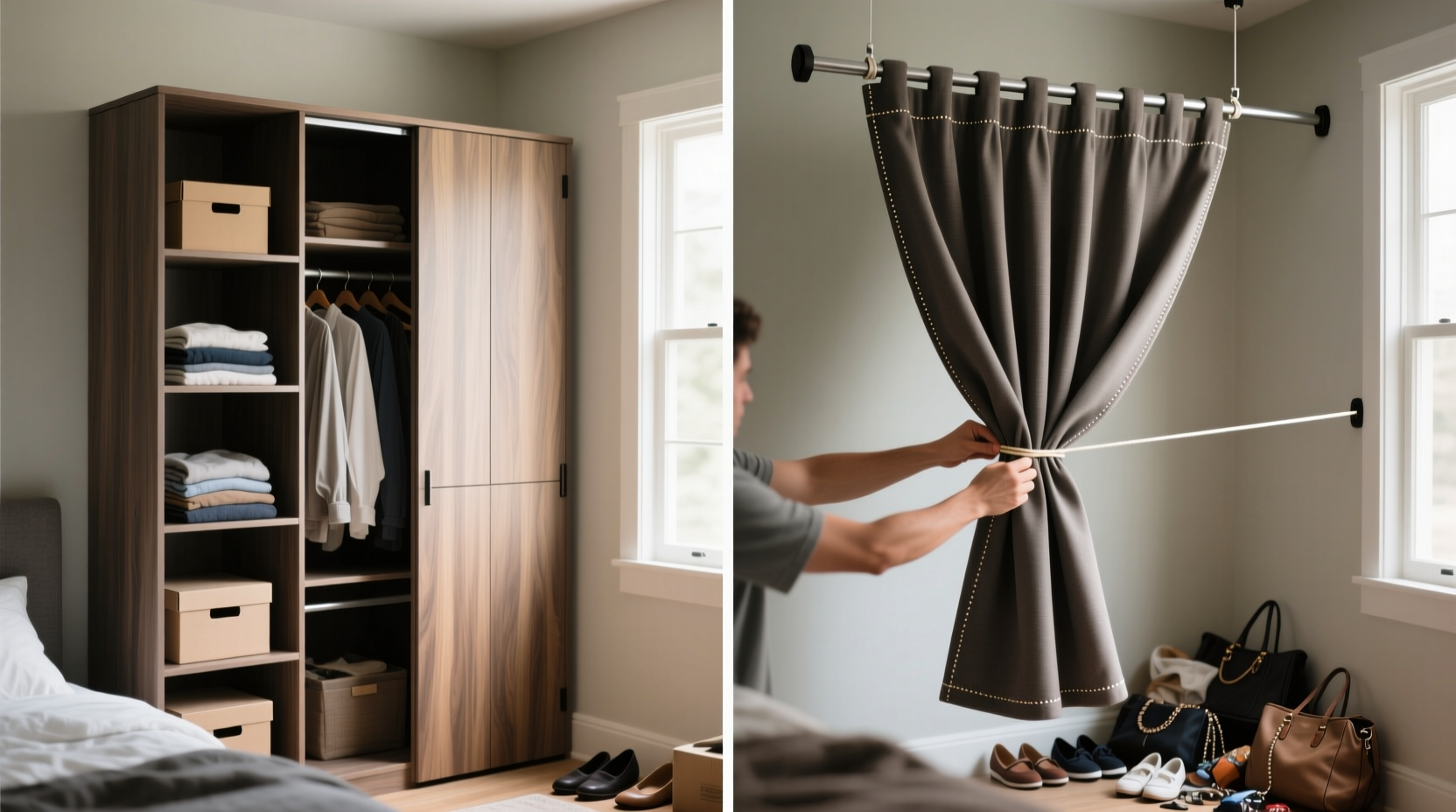 closet divider vs tension rod curtain