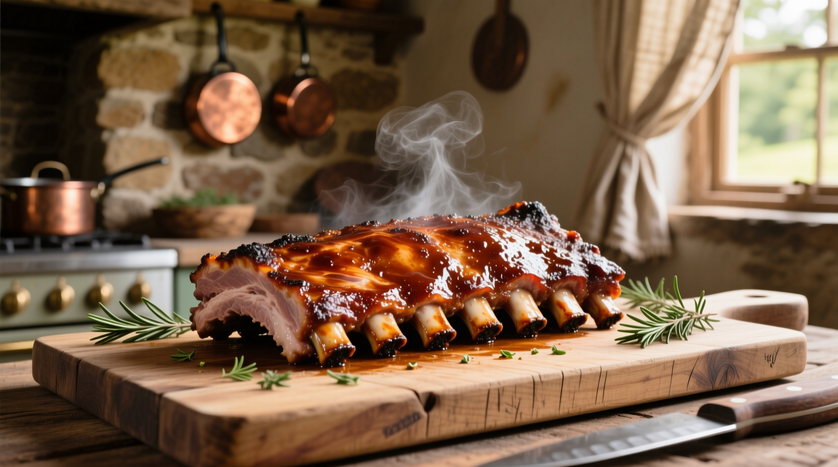 Perfectly cooked country pork ribs on a cutting board