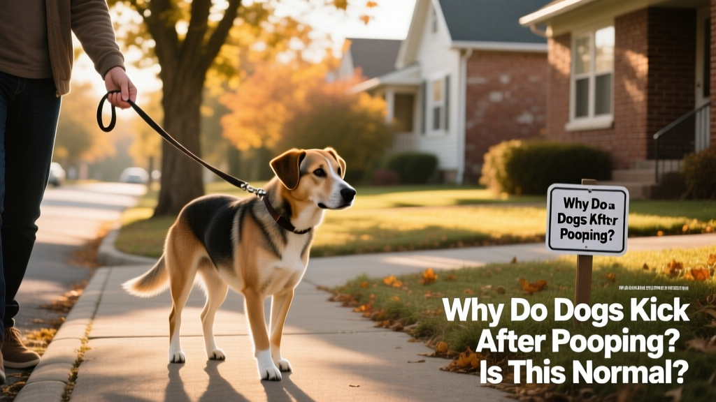 Dog calmly walking beside owner on leash, focused on handler's hand, on a quiet neighborhood street