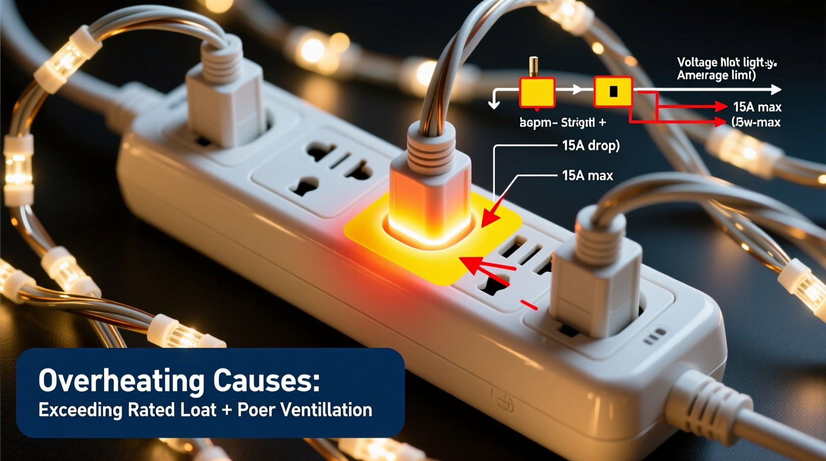 why does my power strip get hot with multiple light strands