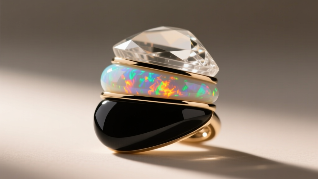 Close-up side profile of an opal triplet pendant showing the clear quartz cap, thin opal layer, and dark obsidian backing