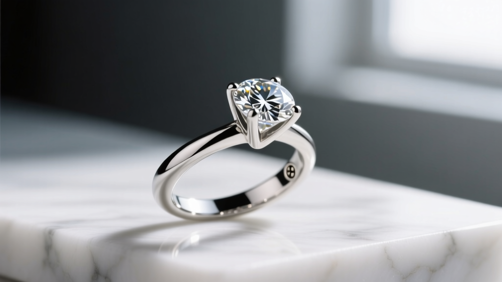 Side profile of a round diamond in a three-prong martini setting showing a thick platinum post and a secure screw-on back