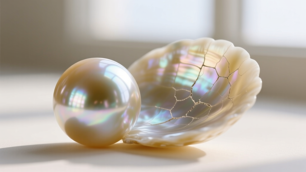 Extreme close-up of an Akoya cultured pearl and natural saltwater pearl showing differences in luster orient and surface nacre.