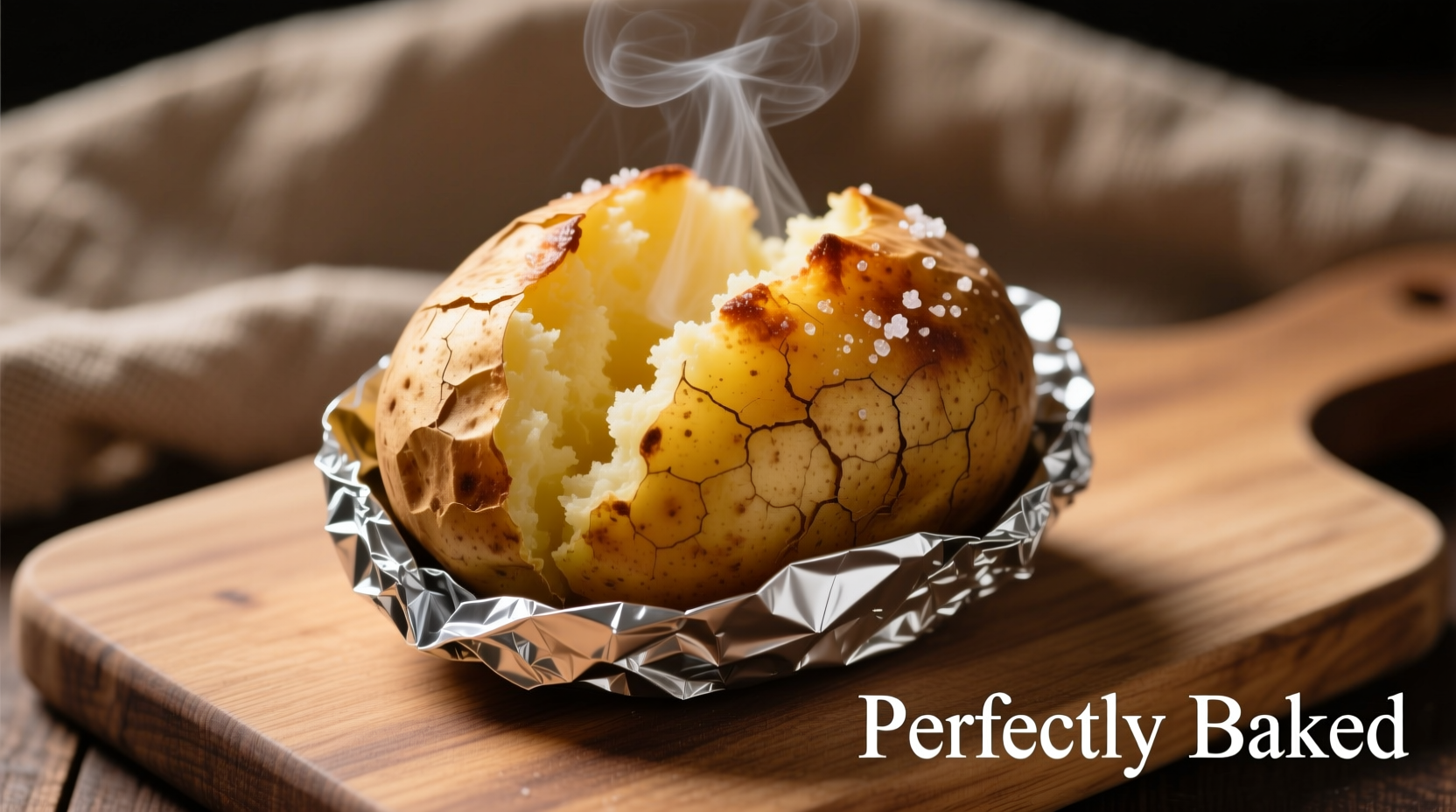 Perfectly baked jacket potato with foil wrapper
