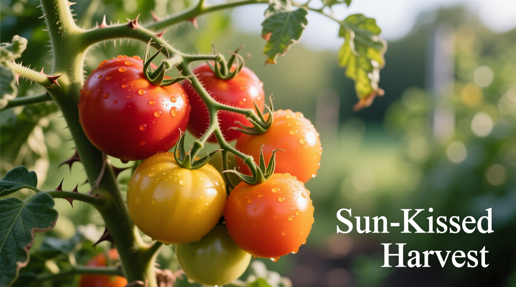 Ripe tomatoes in multiple colors on vine
