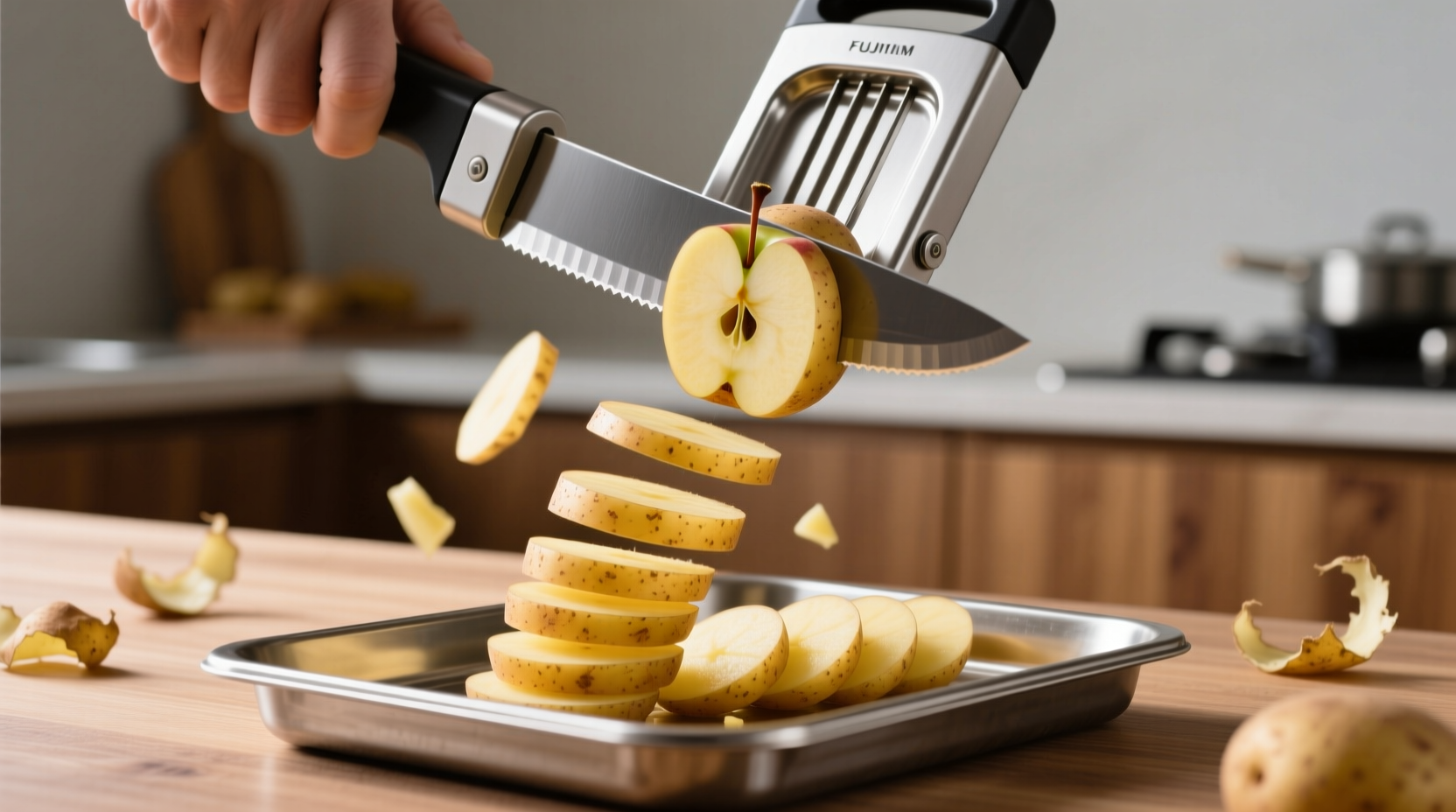 use an apple slicer to cut potatoes even faster
