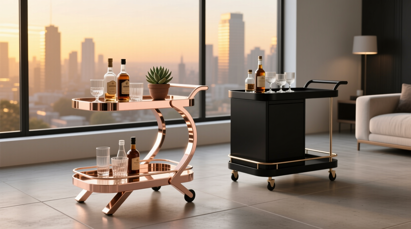 rose gold bar cart vs black matte which fits modern home aesthetics best