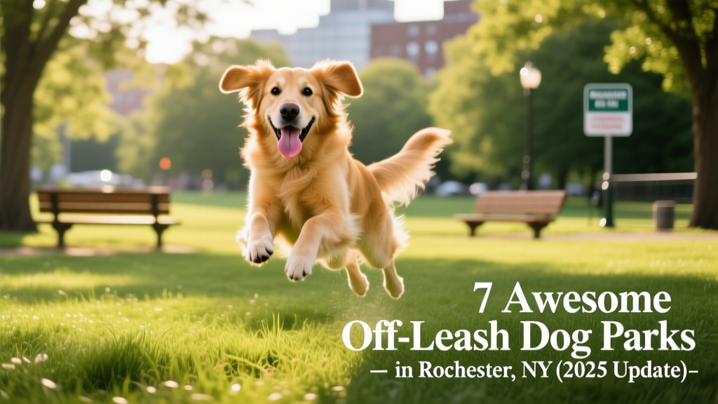 Close-up of a happy golden retriever mid-leap in grass, tongue out, with blurred green background