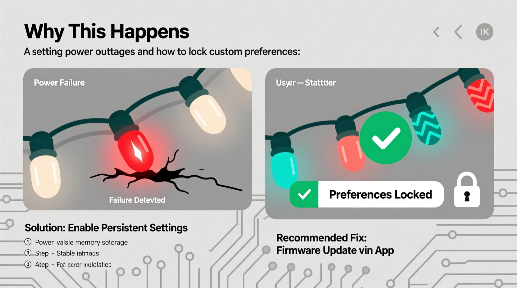 why do my smart christmas lights reset to factory settings after power outages and how to lock preferences