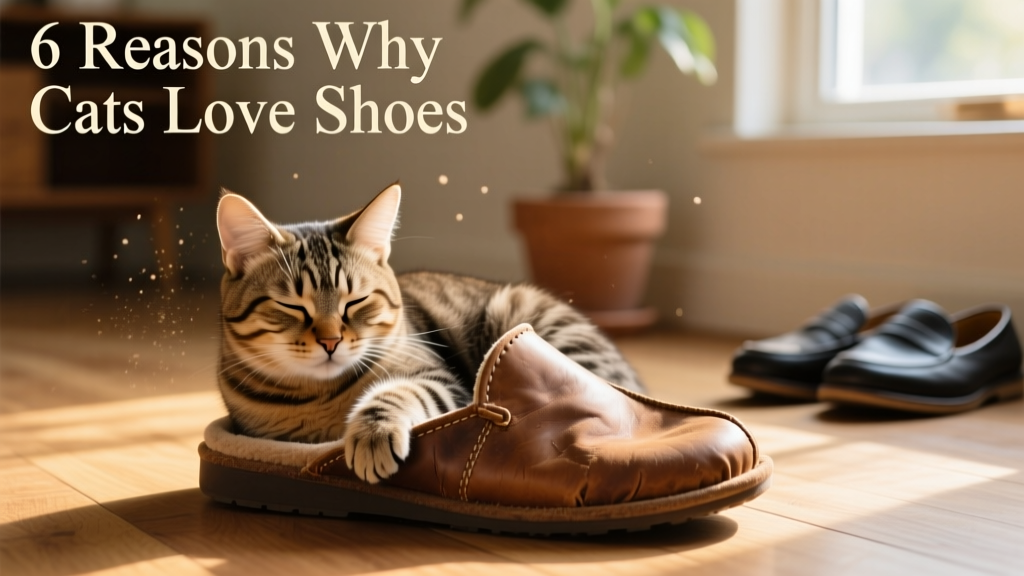 A relaxed cat nestled peacefully inside a soft slipper, eyes half-closed, radiating calm and contentment