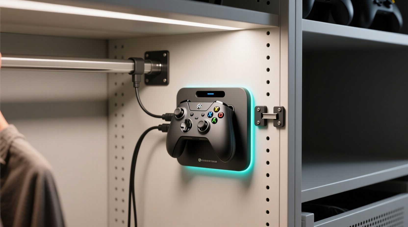 closet organization tips hidden controller dock storage